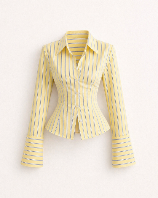 Butter Yellow Striped Button Down