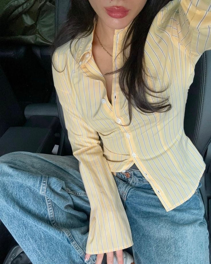 Butter Yellow Striped Button Down